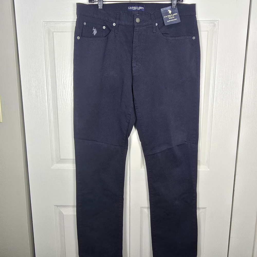 US Polo Assn Men's Slim Straight Navy Blue Stretch Pants W36 L32 NWT 11 2248